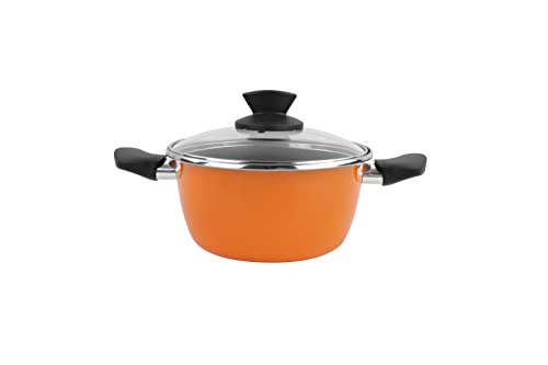 Magefesa Casseruola Con Coperchio 16Ø - Valencia New. Doppio Strato Antiaderente Rinforzato. Fondo 100% Full Induction. Esterno Arancione. 50% Risparm
