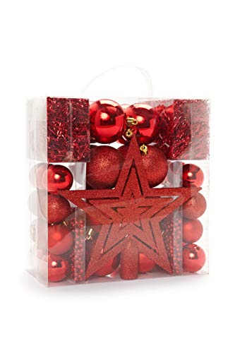Heitmann Deco - Addobbi Per Albero Di Natale, Colore Rosso, 45 Pezzi, Con Puntale, Palline, Catene Di Perle E Ghirlande, In Plastica