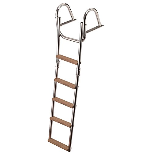 Scala Scaletta In Acciaio Inox 5 Gradini In Legno Teak Per Barca Gommone 116 Cm