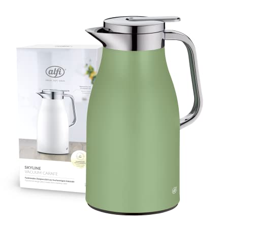 Alfi Skyline 1,0L, Celadon Green, Caraffa Termica Con Igienico Inserto In Vetro, Chiusura A Vite Con Pulsante, Presa Ergonomica, Con Una Sola Mano, Id
