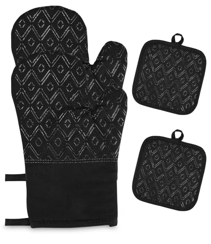Guanti Da Forno, Guanti Da Forno Con 2 Cuscinetti Isolanti,Silicone Impermeabili, Antiscivolo Guanti Resistenti Al Calore, Guanti Da Cucina Lunghi Per