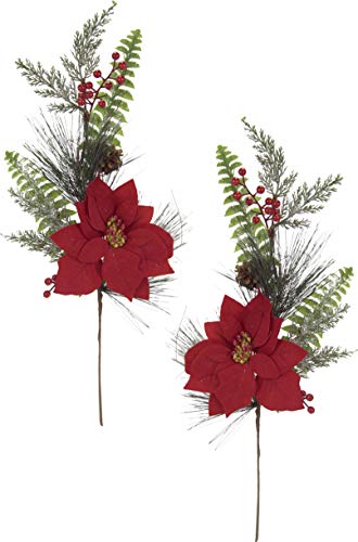 Flair Flower Set Di 2 Cristiani, Rami, Seta, Natale, Bouquet, Fiori Artificiali, Decorazione Natalizia, 62 Cm, Colore: Rosso, 62X22X10 Cm, 2 Unità