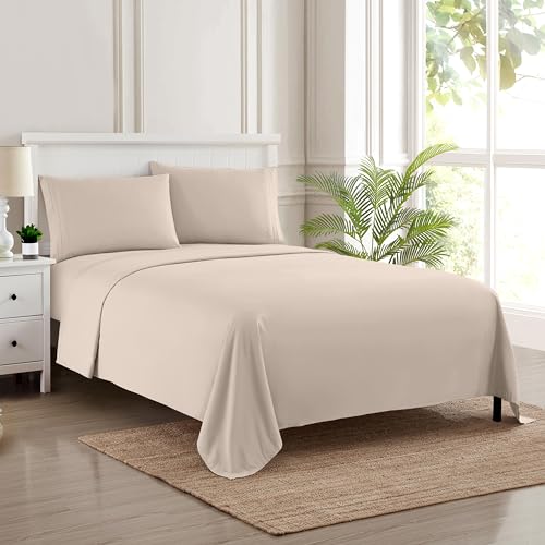 Sweet Home Collection Set Di Biancheria Da Letto Di Lusso Con Lenzuolo Con Angoli, 2 Federe, In Microfibra, Beige, Completo