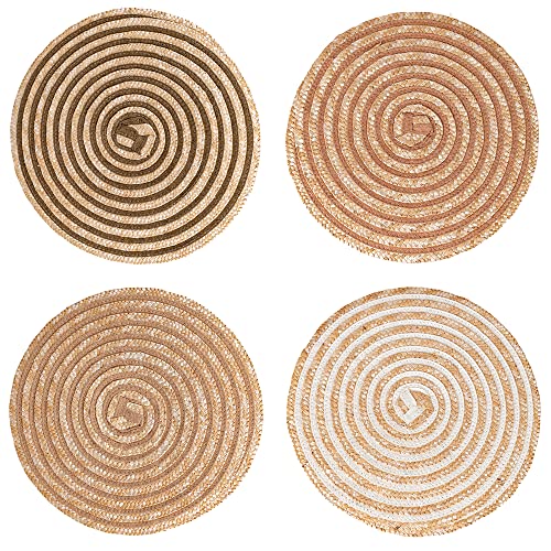 Villa D’Este Home Tivoli Set 4 Tovagliette Tonde38 Cm In Rafia Trama A Spirale, Spiral Chocolate