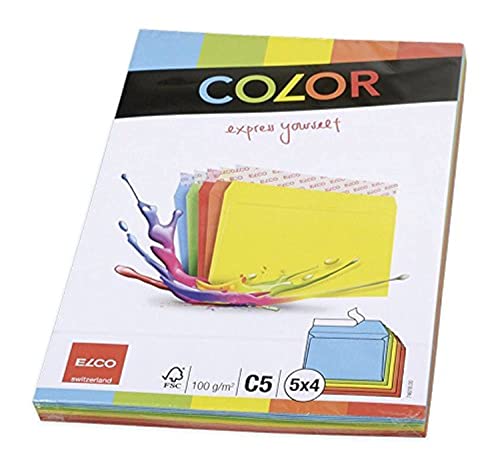 Elco Color - Buste Da Lettera Formato C5 100 G/M², 4 In Ciascuno Dei 5 Colori, Con Chiusura Adesiva, Confezione Da 20 Pz