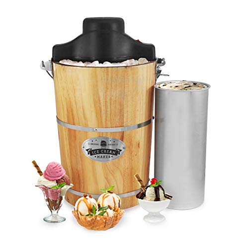 Elite Gourmet Old Fashioned 6 Quart Vintage Secchio In Legno Appalachian Gelatiera Elettrica, Classica Manovella Pressofusa Per Zangolare, Utilizza Gh
