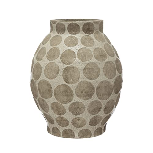 Creative Co-Op Terra-Cotta Wax Relief Dots Vaso, 33 Cm L X 33 Cm W X 40,6 Cm H, Crema