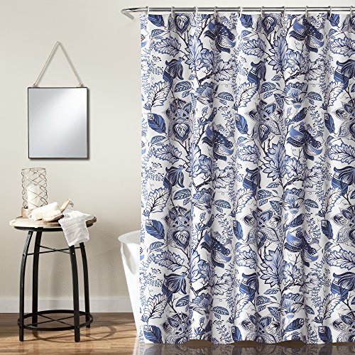 Lush Decor, Blu Cynthia Jacobean-Tenda Da Doccia In Tessuto Con Stampa Floreale, 183 X 183 Cm, Poliestere, 72" X 72"