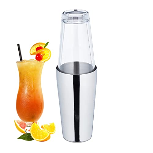 Relaxdays Shaker Da Cocktail, Boston Mixer Da Barista, 2 Parti, 400 E 600 Ml, Acciaio Inox E Vetro, Argento Trasparente, Inossidabile