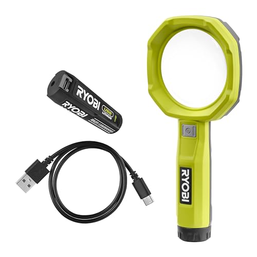 Ryobi - Lente D'Ingrandimento Illuminata 4V Usb Al Litio - 2 Intensità: 60/200 Lumen - Ingrandimento X 3 - Viene Fornito Con Cavo Usb-C E 1 Batteria 4