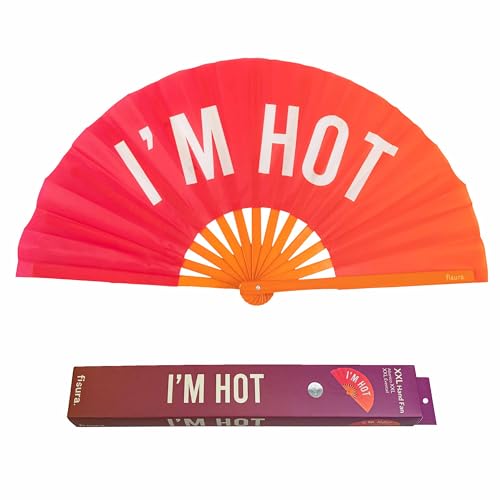 Fisura – Grande Ventaglio Pieghevole “I’M Hot”. Ventaglio Originale Con Grande Messaggio. Ventaglio Rosa Xxl. Ventaglio Pieghevole In Bambù. 64 X 33 C