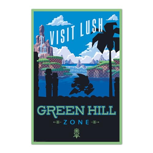 Grupo Erik: Poster Sonic - Visit Lush Green Hill Zone | Poster Da Parete Sonic, 61 X 91,5 Cm, Poster Da Muro Con Carta Lucida E Incorniciabile, Sonic 