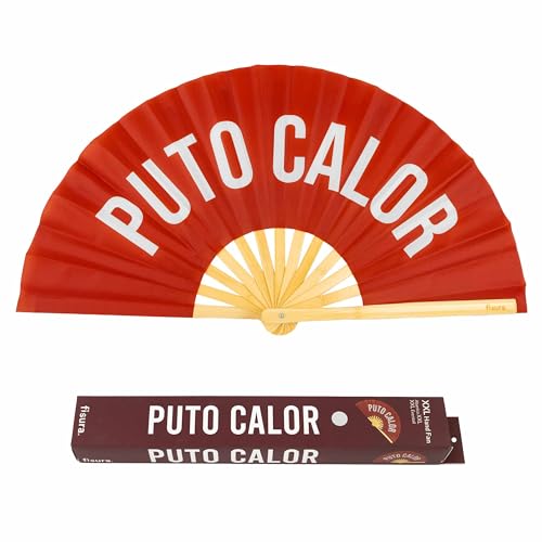 Fisura – Grande Ventaglio Pieghevole “P*To Calor”. Ventaglio Originale Con Grande Messaggio. Ventaglio Rosso Xxl. Ventaglio Pieghevole In Bambù. 64 X