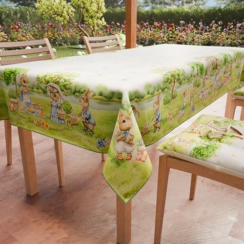 Petti Artigiani Italiani - Tovaglia Pasqua Antimacchia Rettangolare Copritavolo Pasquale Cucina Disegno Pic Nic X12 Posti (140X240 Cm) 100% Made In It