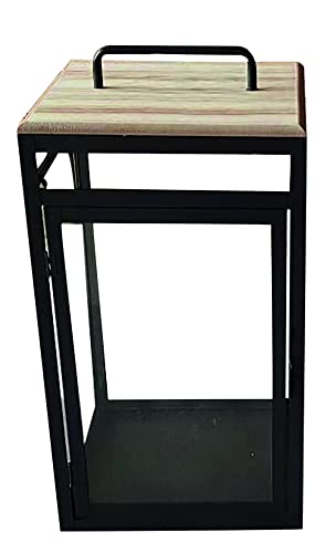 Verdelook Oslo, Lanterna In Metallo Verniciato Con Top In Legno E Vetri, 25,5X25,5 H 49Cm, Nero E Legno Naturale