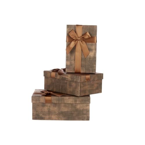 Set Di Scatole Decorative Marrone Nero Cartone A Righe Fiocco 3 Pezzi