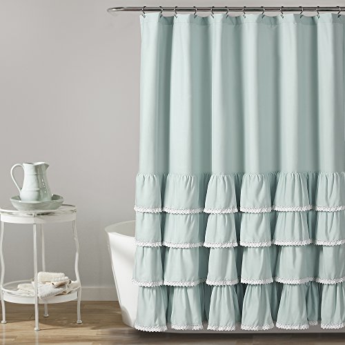Lush Decor Blu Ella-Tenda Da Doccia Con Volant In Pizzo, 182,9 X 182,9 Cm, Colore, Poliestere, 72 Inches X 72 Inches