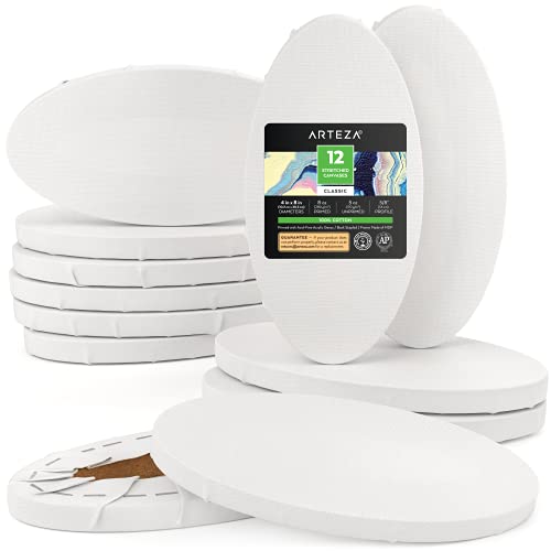 Arteza Tela Allungata, 12 Pezzi, 100% Cotone, 8 Once Gesso-Primed, Forniture D'Arte Per Versamento Acrilico E Pittura A Olio