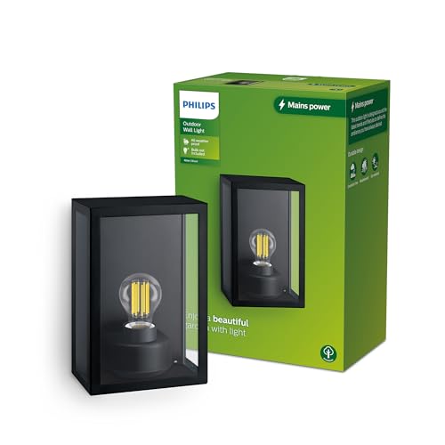 Philips Led Alzor Lampada Da Parete Per Esterni, Quadrata, Lampadina Non Inclusa, 25W, Ip44, Nero