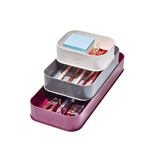 Idesign Eco Office Set Da 3 Organizer, Pratico Contenitore Articoli Di Cancelleria, Organizzatore Scrivania In Plastica Riciclata, Rosso, Grigio Scuro