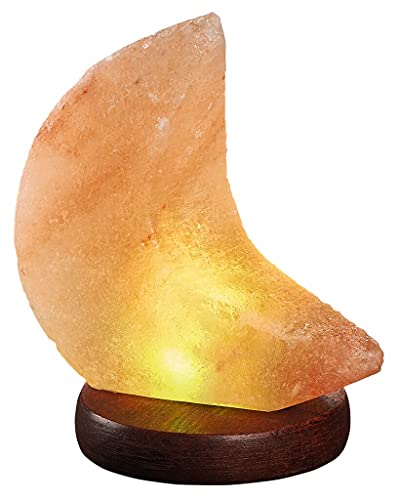 Moses Omm For You - Lampada Di Cristallo Di Sale Luna Con Usb, Lampada In Sale Naturale Con Led E Base In Palissandro, Lampada Di Cristallo Di Sale