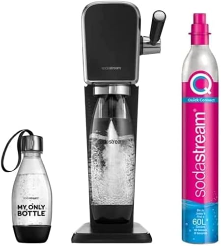 Sodastream Art Nero, Gasatore D’Acqua Per Trasformare L’Acqua In Acqua Frizzante, Incluso Cilindro Contente Co2, 1 Bottiglia Da Un Litro, 1 Bottiglia