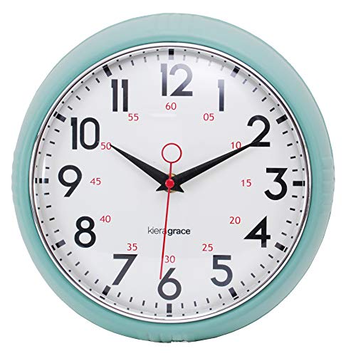Kiera Grace Retro Orologio Da Parete Cromato Con Lunetta E Convesso Lente In Vetro, 24,1 Cm, Green, 9.5"