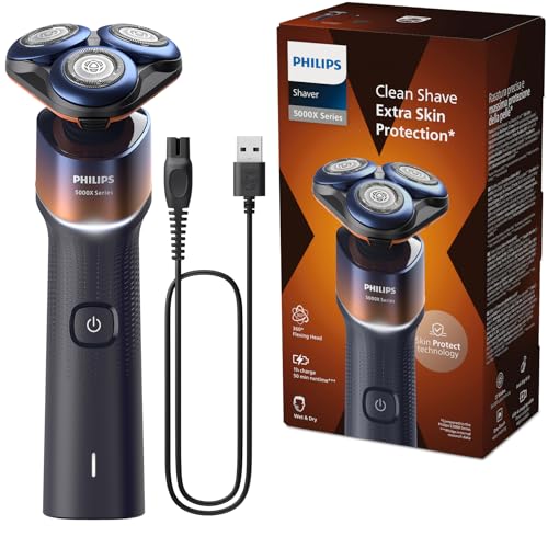 Philips Shaver 5000X Series Rasoio Elettrico Wet And Dry Tecnologia Skin Protect, Testina Flessibile A 360°, 1 Ora Di Ricarica/Ricarica Rapida Di 5 Mi