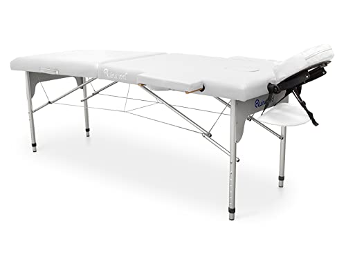 Quirumed Lettino Da Massaggio Pieghevole In Alluminio, Colore Bianco, 186 X 66 Cm, Lettino Da Massaggio, Similpelle, Leggero, Portatile, Regolazione T