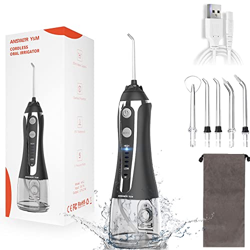 Answer Y&M Idropulsore A Getto Dentale Elettrico, 300 Ml, Getto Dentale, 5 Modalità Getto Dentale Idropulsore, Nero