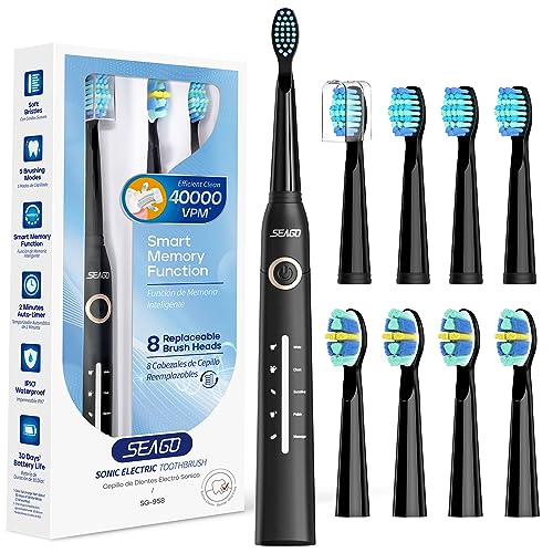Seago Spazzolino Elettrico A Batteria Alimentato Da Viaggio Ricaricabile Impermeabile Sonic Spazzolino Con 3 Pezzi Testine Di Ricambio Sg958 (