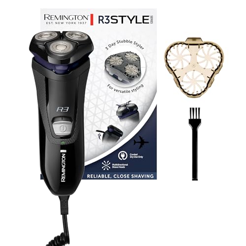 Remington Rasoio Elettrico Barba R3 Style Series Rotary Shaver, Rasoio Elettrico A Testine Rotanti, Lame Flessibioli A Doppia Traccia, Styler Per Barb