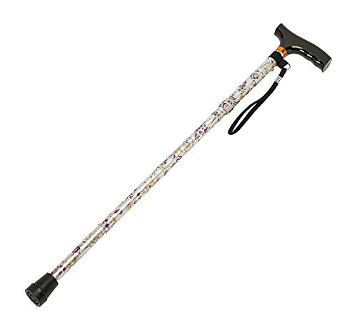 Homecraft Folding Coloured Walking Stick With Wooden Handle, Lightweight Adjustable Walking Cane, Balance, Mobility Aid, Woodland Flowers, 775-875 Mm/
