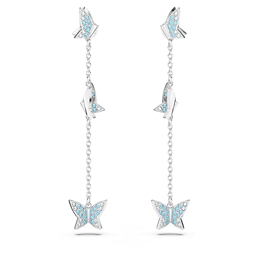 Swarovski Lilia Orecchini Pendenti Con Motivo A Farfalla, Pavé Di Cristalli Blu Swarovski, Placcati In Tonalità Rodio, Azzurro