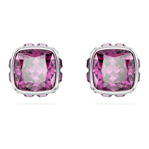 Swarovski Orecchini A Lobo Birthstone, Taglio Squadrato, Febbraio, Rosa, Placcato Rodio
