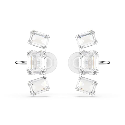 Swarovski Orecchini A Clip Millenia, Taglio Ottagonale, Bianchi, Placcato Rodio