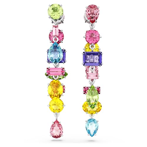 Swarovski Gema Orecchini Pendenti Lunghi, Con Cristalli Swarovski A Taglio Misto, Design Asimmetrico, Placcatura In Tonalità Rodio, Multicolore