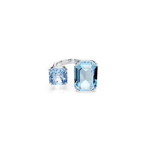 Swarovski Anello Aperto Millenia, Taglio Ottagonale, Blu, Placcato Rodio