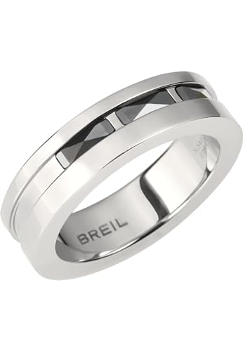 Breil - Anello Ceramic Brick In Acciaio Per Uomo, Silver-Black, 25, (Tj3276)