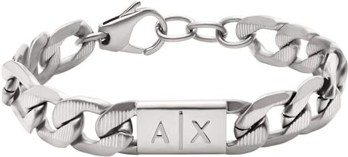 Armani Exchange Bracciale Da Uomo, Lunghezza: 190Mm+35Mm, Larghezza: 18Mm, Altezza: 11.5Mm Bracciale In Acciaio Inossidabile Argento, Axg0077040