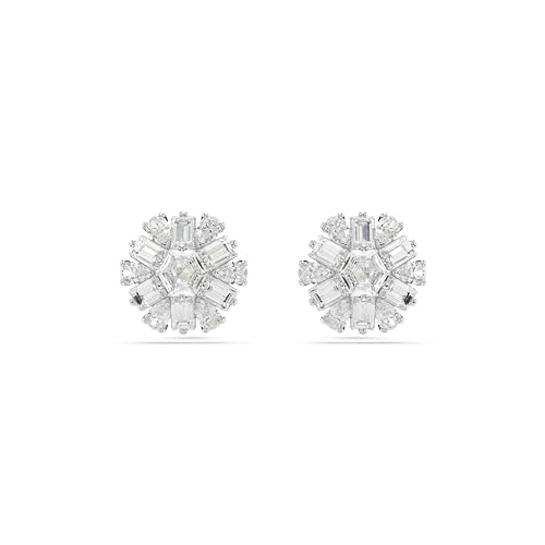Swarovski Orecchini A Lobo Idyllia, Taglio Misto, Fiocco Di Neve, Bianchi, Placcato Rodio
