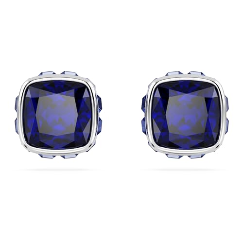Swarovski Orecchini A Lobo Birthstone, Taglio Squadrato, Settembre, Blu, Placcato Rodio