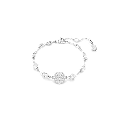 Swarovski Braccialetto Idyllia, Taglio Misto, Fiocco Di Neve, Bianco, Placcato Rodio