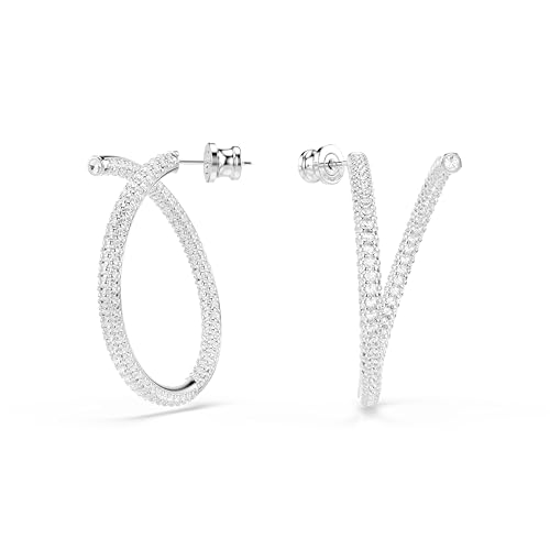 Swarovski Dextera Orecchini A Cerchio, Cristalli Bianchi Taglio Rotondo Su Montatura Rodiata, Taglia Unica, Cristallo, Placcato Rodio, Misura Unica, C