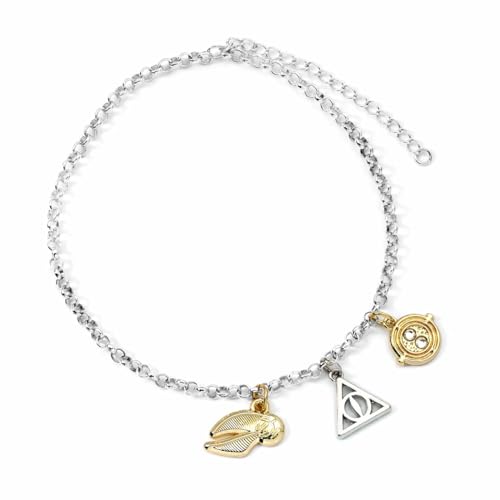Harry Potter Braccialetto Con Tre Ciondoli – Boccino D'Oro, Doni Della Morte E Giratempo, One Size, Zinco