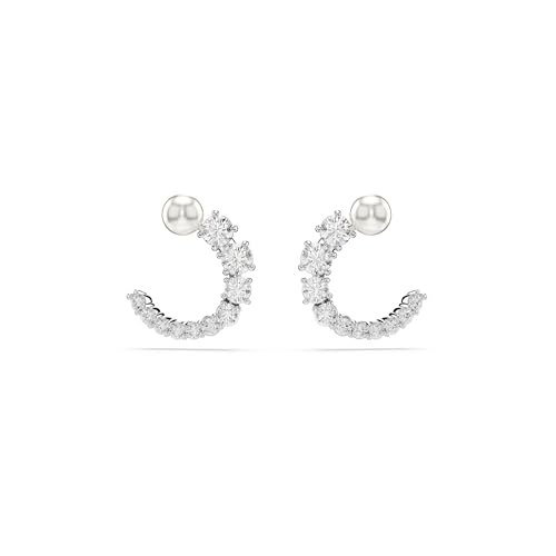 Swarovski Orecchini A Cerchio Matrix, Crystal Pearl, Taglio Round, Bianchi, Placcato Rodio