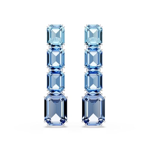 Swarovski Orecchini Pendenti Millenia, Taglio Octagon, Sfumatura Di Colore, Blu, Placcato Rodio