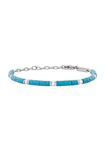 Breil Gioiello Collezione Carving, Bracciali Da Uomo In Acciaio, Pietre Naturali Colore Argento Misura Unica Con Turchese - Tj3563