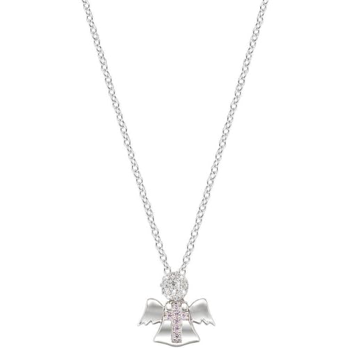 Amen Collana Angioletto E Croce Zirconi Bianchi E Rosa