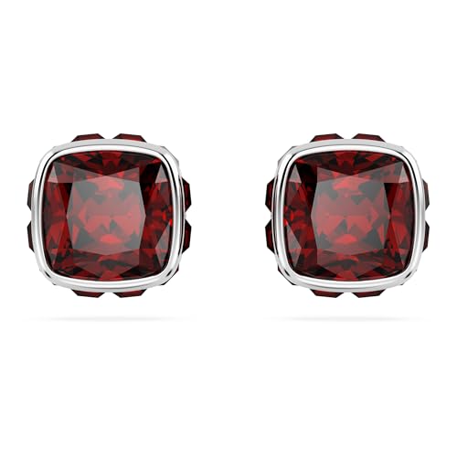 Swarovski Orecchini A Lobo Birthstone, Taglio Squadrato, Gennaio, Rossi, Placcato Rodio
